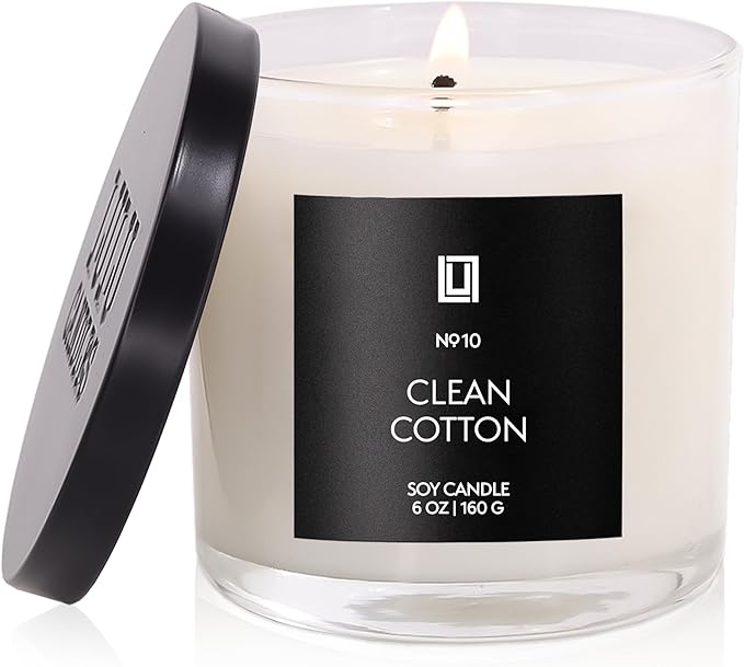 Lulu Candles | Clean Cotton | Luxury Scented Soy Jar Candle | Hand Poured in The USA | Highly Scented & Long Lasting - 6 Oz.