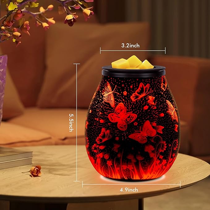 Electric Wax Melts Warmer with Timer-3D Wax Warmer with 7 Colors LED Light, Wax Burner for Scented Wax by PTC Heating, Removable Silicone Dish，Wax Melter for Home & Office Decor Gift (Butterfly-Timer)