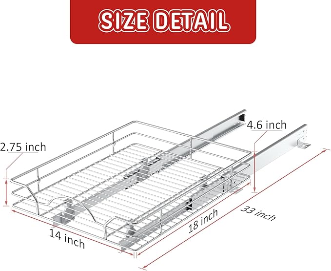LOVMOR Pull Out Cabinet Organizer and Storage 14" W x 18" D, Slide Out Shelves for Kitchen Cabinets