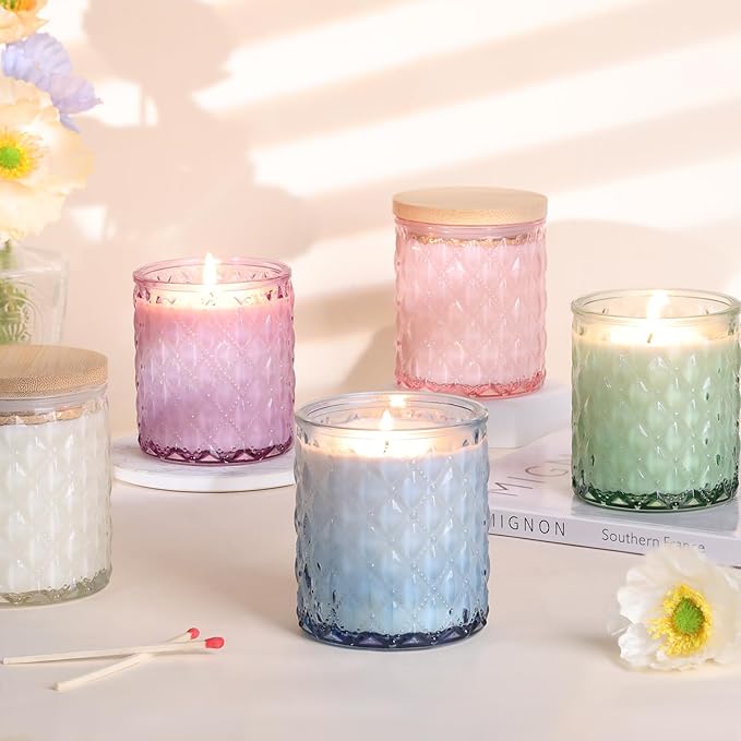MATAHUM 8 Pack Green Candle Jars for Making Candles, 7 OZ Empty Glass Candle Making Jars with Bamboo Lids for Candle Making Supplies, Candle Containers Vessels for Home DIY Decoration