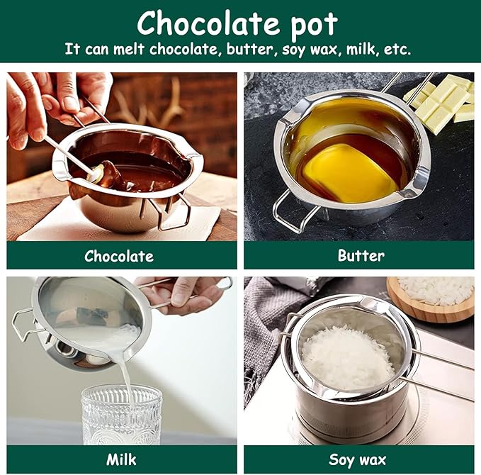 DIY Candle Making Kit for Adults Beginners for Melting Chocolate, Soap, Wax, Includes Double Boiler Pot Set, Candle Wicks, Wick Stickers, Wick Holders, Spoon