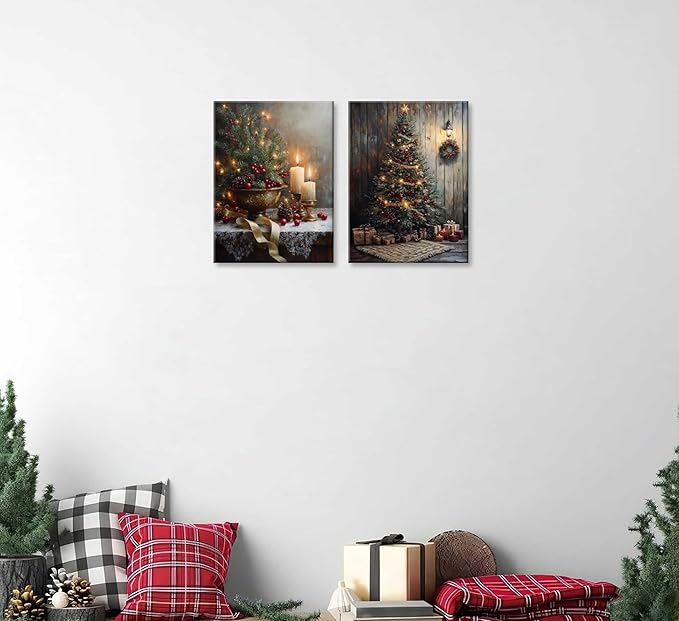 Paint by Number Kit for Adults & Kids, 2 Pack Christmas DIY Painting Kit, 16x20 Inch Canvas Each, with Brushes, Paints & Hanging Kits Framed
