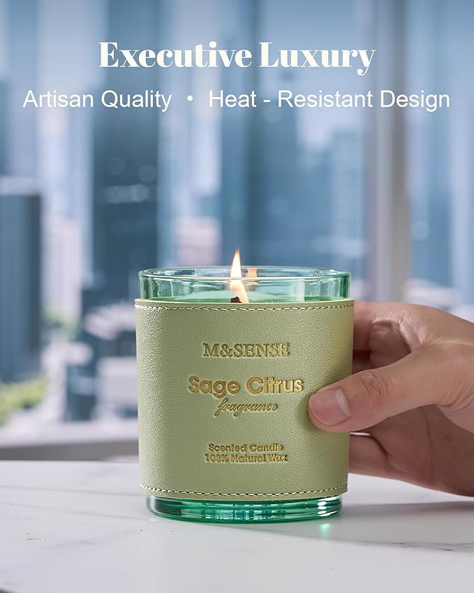 M&SENSE Sage Citrus Vegan Soy Candles, Non Toxic 10oz 42-Hour Long Burning, Winter Aromatherapy Candle for Home Air Purifying, Housewarming New Year Gifts