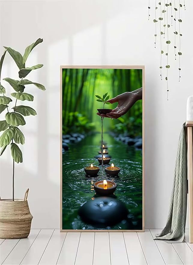 Landscape Diamond Art Kits Adults, 5D Diamond Painting Candle, DIY Round Full Drill Crystal Art Kits for Adults, Rhinestone Embroidery Cross Stitch Gem Paintings for Room Decor, Gifts 28x56in 3NK0-75
