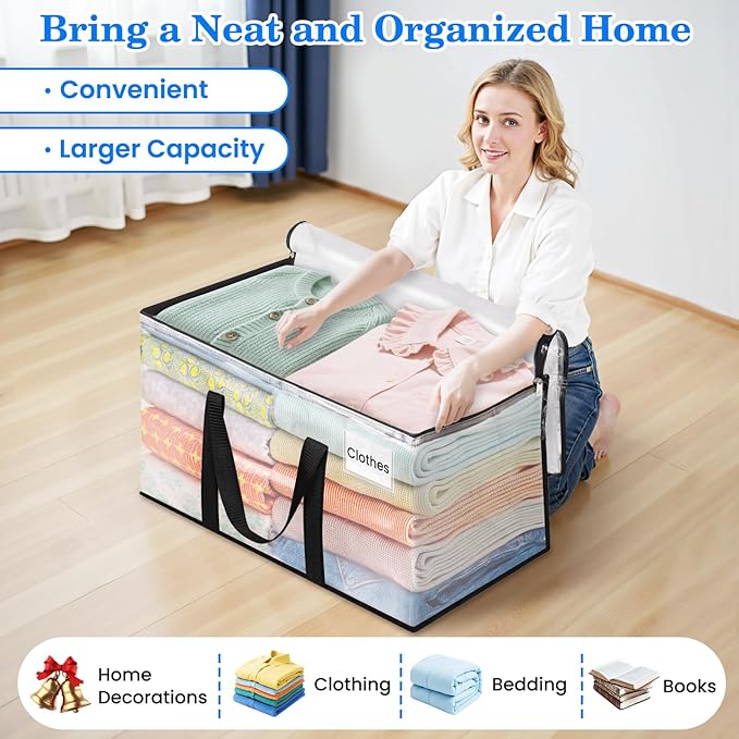 BlissTotes 6-Pack Large Moving Bags with Backpack Straps & Strong Zippers, Heavy-Duty Storage Bags Moving Boxes for Space Saving, Dorms, Transport, 125L-30 Gallons, Clear