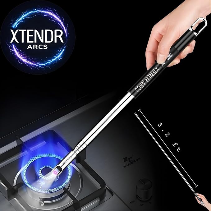 V3 Extendable 3.2 Feet LED Arc Extra Long Flameless Fireplace Stove Electric Candle Lighter for Pilot Light, Grilling, Firepit, Kitchen, BBQ (Blue)