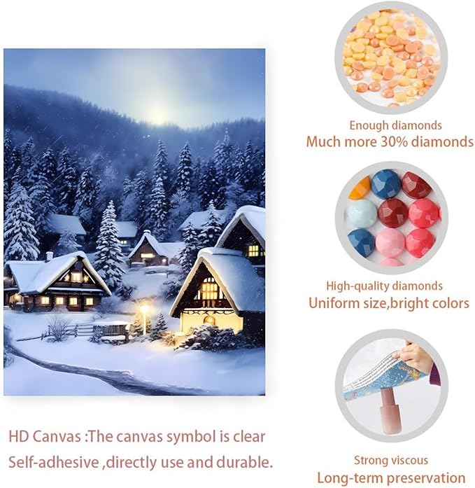 GUAIEUW Frameless Canvas Winter Snowy Houses Diamond Painting Kit DIY 5D Full Round Diamond HD Picture Diamond Dot Painting Art Craft Gift, Wall Decor Living Room Office Hangable 16x20 Inch