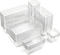 Clear Acrylic Drawer Organizer Trays, 5 Size Junk Box Organization Small Storage Container Bin for Desk Makeup Bathroom Vanity Kitchen Tool Make Up Workspace Home Dorm Apartment Office Room Nightstand