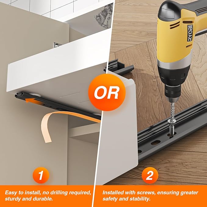 LEGUANG Expandable Pull-Out Cabinet Organizers (12.6-20.4" W x 16.54" D) - Upgraded 3 Quiet Slide Rails, Nano-Film Adhesive Fixing, White, Fit Kitchen/Living Room/Bathroom/Vanity