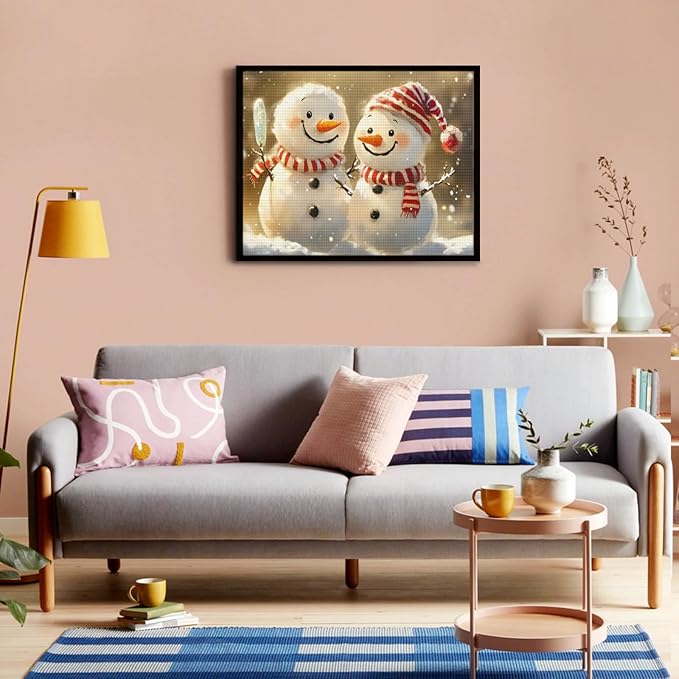 IMLQJES Snowman Diamond Painting Kits - 5D Two Cute Cartoon Snowmen Full Square Gemstone Crystal Christmas Diamond Painting Art Kits for Adult - for Living Room Decor 10x12 Inch