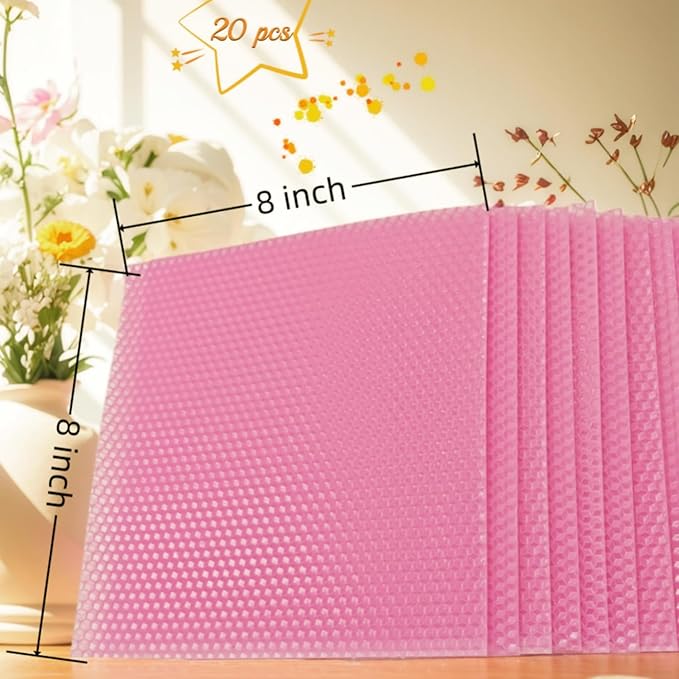 DIY Candles Sheet, Make Your Own Beeswax Candle Kit - 20 pcs 8 * 8inch with Cotton Wicks, Make Ideal Candles for Adults (Pink Color)