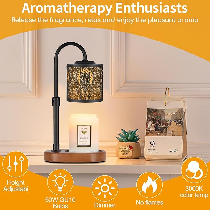 Dimmable Candle Warmer Lamp with Timer Adjustable Height for Scented Jar Candles Electric Candle Wax Melt Warmer for Home Decor Christmas Birthday Gifts for Women Mom(Owl)