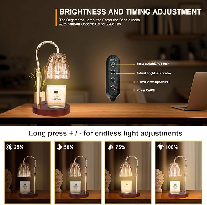 TOACSUCP Candle Warmer Lamp with 3 Bulbs, Adjustable Height Dimmable Candle Warmer with Timer, Compatible with Large Jar Candles, Candle Lamp with Charming Gift Box Ribbon for Her/Him