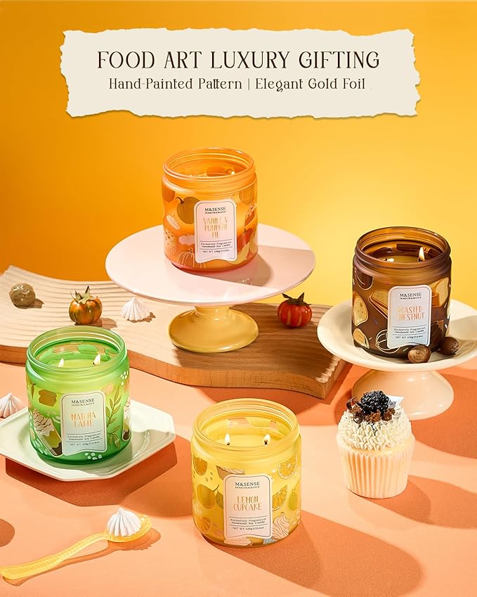 M&SENSE Vanilla Pie Scented Candles, 11.6oz Natural Soy Wax Non Toxic Double Wick 70 Hours Clean Burn Warm Spiced Scent Seasonal Holiday Gifts for Home Decor