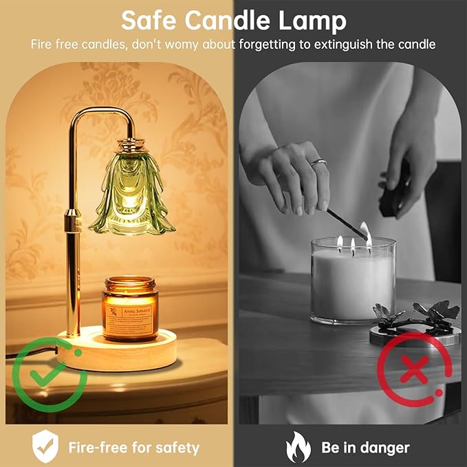 Candle Warmer Lamp with Timer Electric Candle Warmer Lamp Adjustable Height Dimmable Wax Warmer Lamp Jar Candles with 2 Bulbs for Home Decor & Office
