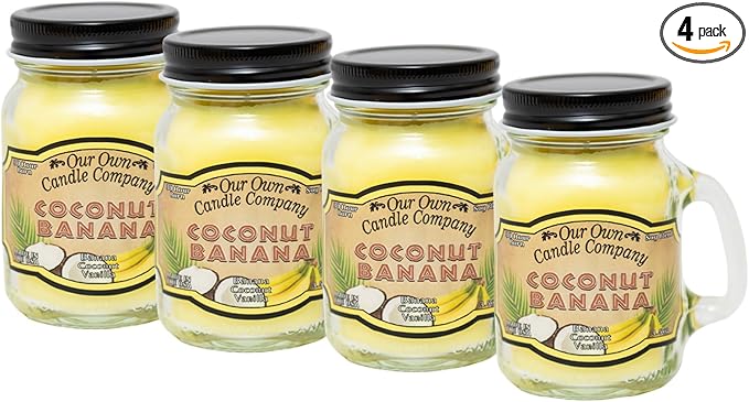 Coconut Banana Scented Mini Mason Jar Candle by Our Own Candle Company, 3.5 Ounce (4 Pack)