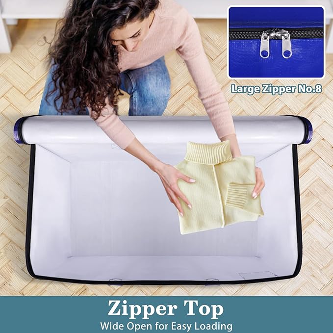 HomeHacks Moving Bags Heavy Duty with Strong Zippers and Handles Collapsible Moving Supplies, Storage Totes for Packing & Moving Storing 93L,4-Pack, Blue