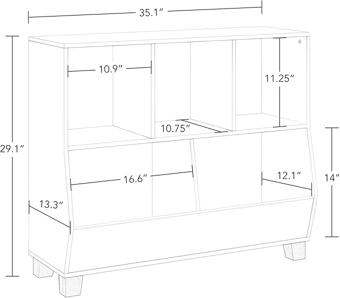 RiverRidge Catch-All Kids Toy Storage Organizer with 3 Cubbies and 2 Storage Bin Compartments - 35 Inch Wide White and 2 Gray Fabric Bins Kids Room Decor Toy Organizers and Bins