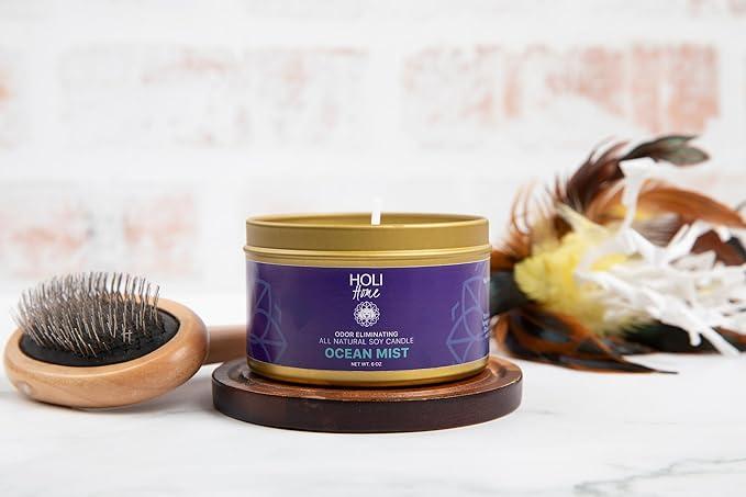 HOLI Pet Odor Eliminator Candle – Ocean Mist Scent – All Natural Soy Wax, Paraben & Phthalate Free, Pet Safe, Long-Lasting 60-Hour Burn, Non-Toxic & Plastic-Free Air Freshener for Home