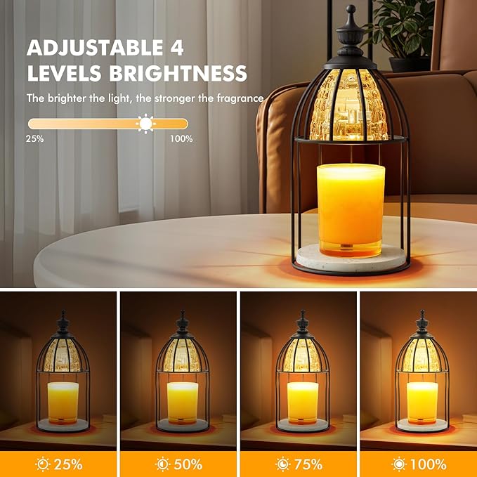 Candle Warmer Lamp with Timer & Dimmer - Vintage Electric Wax Melter for Scented Jar Candles, Aroma Night Light and Home Decor Gift for Women, Housewarming, Birthday, Christmas