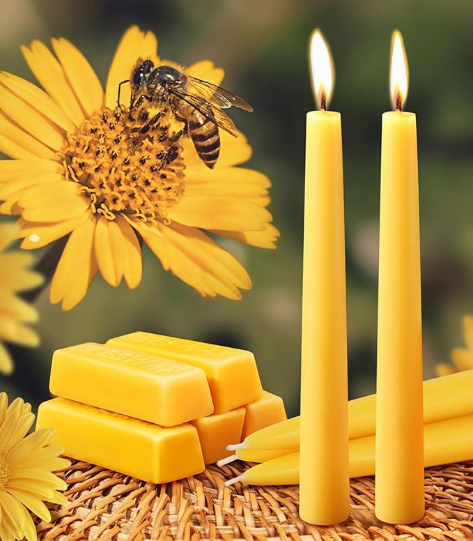 12 Pack Beeswax Taper Candles 8 inch Smokeless Beeswax Emergency Candle 8 Hour Burn Time Natural Beeswax Candlesticks Unscented Bees Wax Candle for Home Prayer
