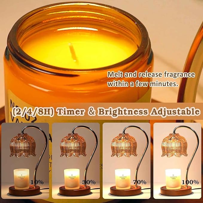 Funistree Flower Candle Warmer Lamp 2 Pack, Candle Lamp with Timer, Mothers Day Birthday Gifts for Women Mom, Lamp Candle Warmer for Jar Candles, Home Decor, 4 Bulbs, Amber
