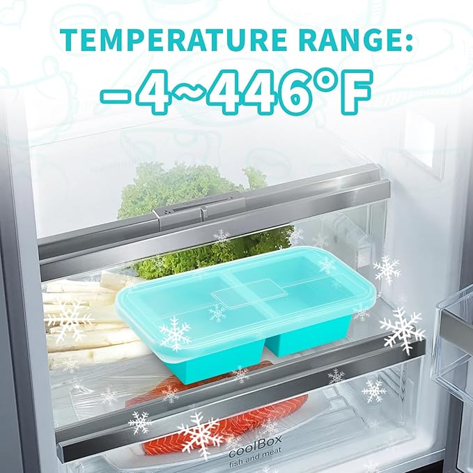 SHIKORI Silicone Freezer Tray With Lid, Silicone Freezer Food Molds, Large Ice Cube Tray, Silicone Freezer Container,Freeze & Store Soup, Sauce, Broth,Leftovers (Blue-4 Cups)