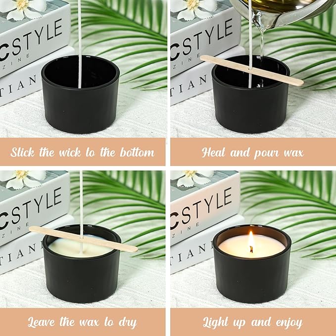 SUPMIND 4oz Candle Jars 15 Pack, Small Black Glass Empty Candle Jars for Making Candles with Bamboo Lids and Wick Kit, Wide Mouth Candle Container Bulk, Ideal for Candle Business Owners