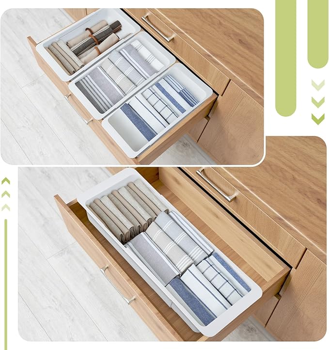 3 PCS Deep Drawer Organizer Bin Adjustable Sliding Drawer Organizers Expandable Kitchen Organizer Trays for Home Office Makeup Storage Tools