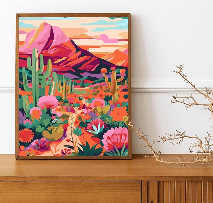 Meothan Cactus Flowers Paint by Numbers Kits for Adults Beginners-Desert Cactus Paint by Number for Adults, Easy Canvas Paint by Numbers for Home Wall Decor and Gifts 16X20 inch