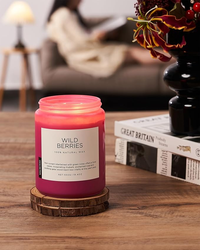 M&SENSE Wild Berries Scented Pink Candles for Home,110 Hour Long Lasting Large Soy NaturalCandles 19.4oz for Valentine's Day Holiday Birthday Gifts Home Decor