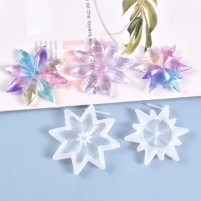 5 Pack Snowflake Molds Snowflake Resin Mold - Resin Casting Silicone Molds for Home Decor & Candle Making Wave Spiral Mold