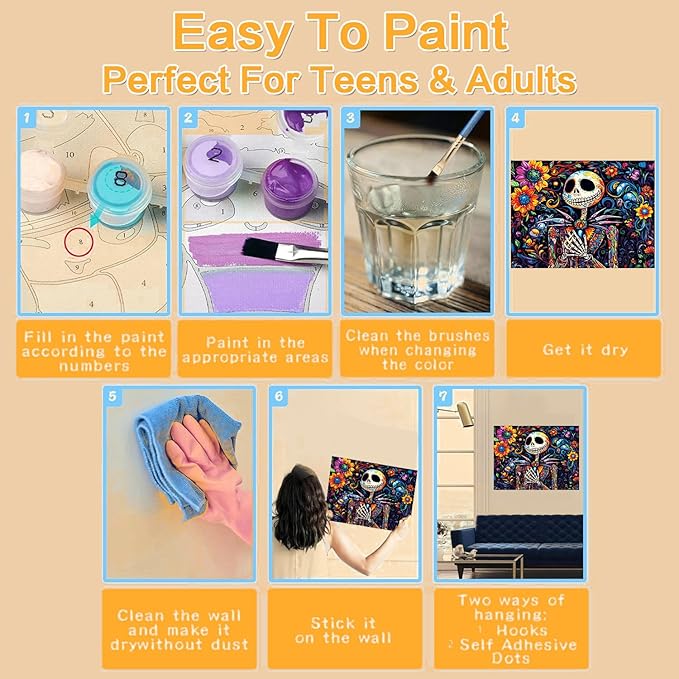 Meothan Framed Paint by Numbers Kits for Adults Halloween, Nightmare Before Christmas Paint by Numbers Kits on Canvas with Easel for Home Wall Decor 11.8x15.7inch (30x40cm