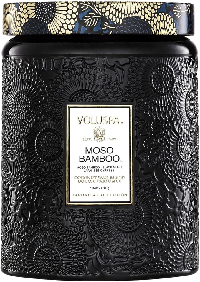 Voluspa Moso Bamboo Candle, 18 oz, Coconut Wax Blend, Scented Candles for Home, 100 Hour Burn Time, Candle Jars