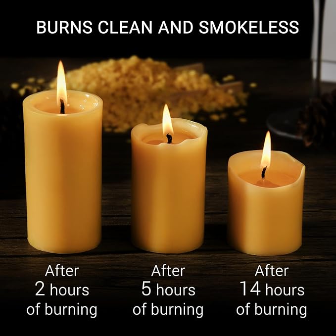 100% Pure Natural Beeswax Pillar Candles-85 Hours Long Burning Time Emergency Beeswax Candles | Organic Bees Wax for Home, Prayer, Christmas, Party | Unscented, Smokeless, Dripless 1 Pack (3×6 inch)