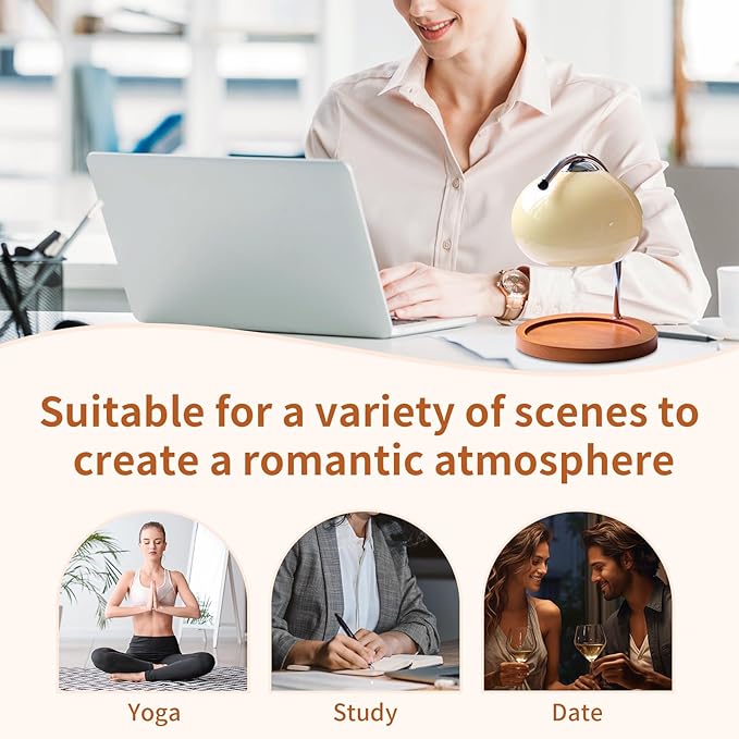 Topyond Aroma Wax Melting Lamp Retro Wood Storage Tray Glass Candle Warmer Desk Lamp, Bedroom Bedside Ambient Table Lamp Home Decor US Plug for Valentine's Day (Beige)