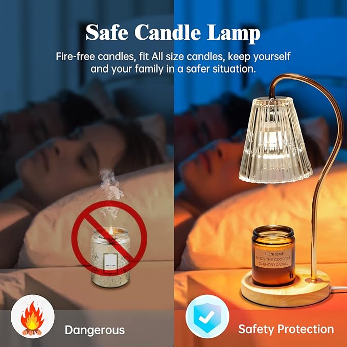 Elenhome Candle Warmer Lamp, Modern-Glass Candle Lamp Warmer with Timer & Dimmer, Electric Candle Warmer Lamp for Jar Candles, Wax Melter Warmer Lamps for Home Decor Gifts, with 2 Bulbs (Clear)