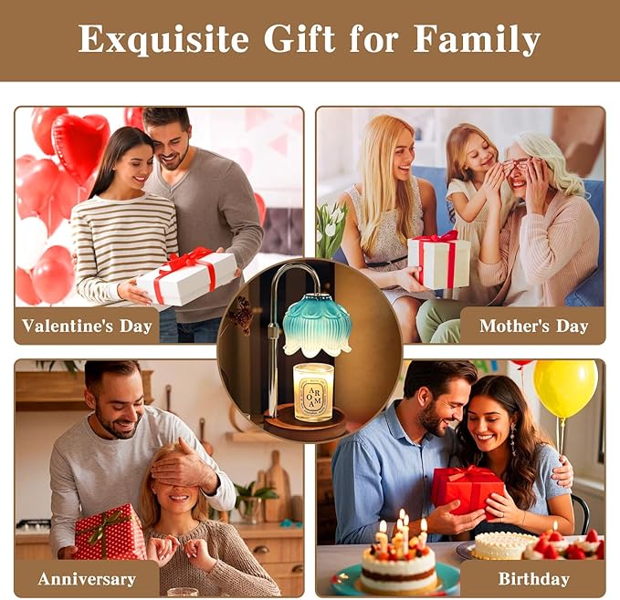 GEEZO Fragrance Candle Warmer Lamp，Electric Candle Warmer with Timer & Dimmer，Mom Christmas Birthday Gifts for Women, House Warming Gifts New Home Bedroom Decor，Blue