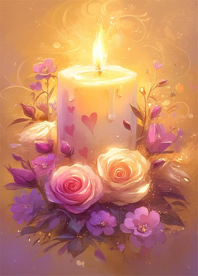 Tooyeer 5D Pink Roses Diamond Art Kits,Candle Diamond Painting Kits for Adults Beginners,DIY Full Square Rhinestone Diamond Paintings Pictures for Home Decoration 8x12inch