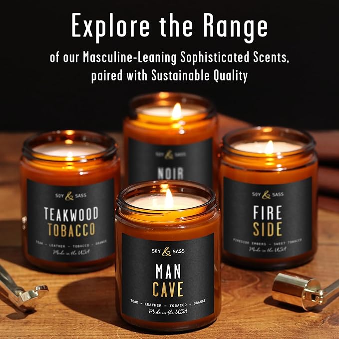 Smoke and Vanilla Candle I Scented Black Candles for Men or Women - Fire Wood, Vanilla & Smoke Soy Wax Mens Candle - Infused w/Essential Oils | Long-Lasting 50Hr Burn, 9oz I Non Toxic I Made in USA