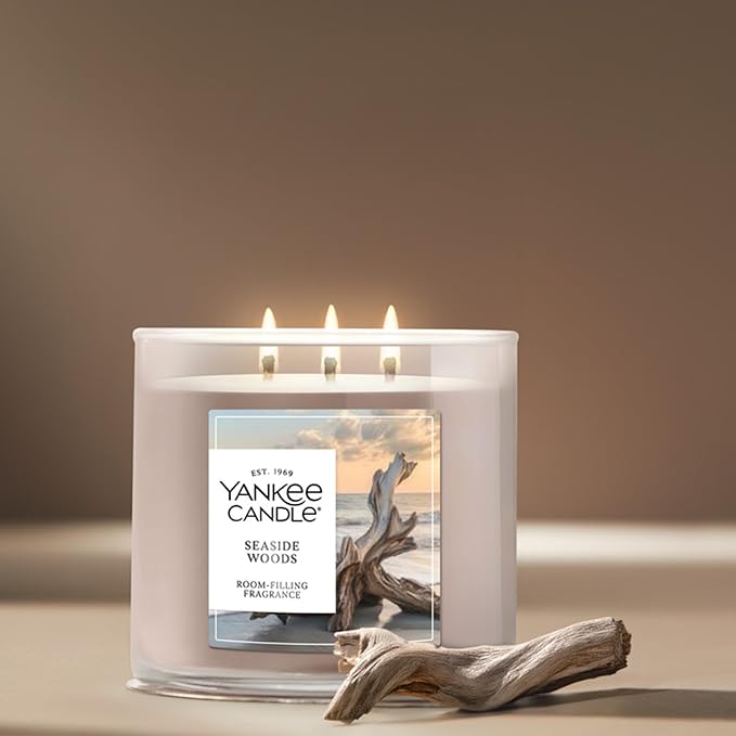 Yankee Candle Seaside Woods, Fall Scented Candle, 14.5oz 3-Wick Candle Jar with up to 40 Hours Burn Time