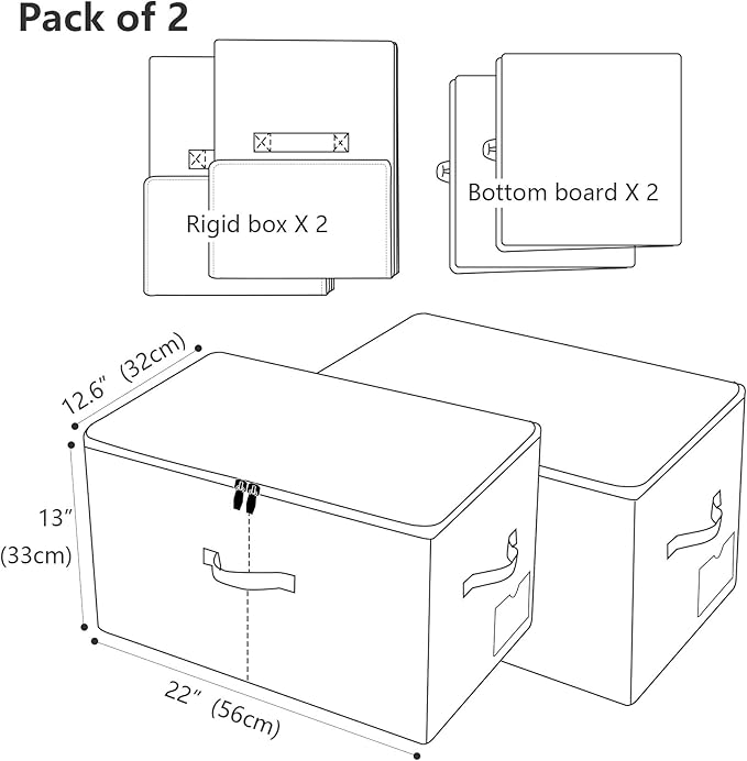 iwill CREATE PRO Pack of 2, Zip Lidded Wardrobe Storage Bins,Collapsible Fabric Storage Boxes for Clothing, Bedding, Toys, Blankets Organizer, Foldable & Washable, Beige