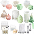 8 pcs Silicone Candle Making Molds Set, 3D Silicone Mold, Pumpkin Christmas Tree Pine Cone Yarn Ball Bubble Cube Soap Baking Desser Soy Wax Candle Mold, DIY Scented Candle (with 100pcs Wax Core)