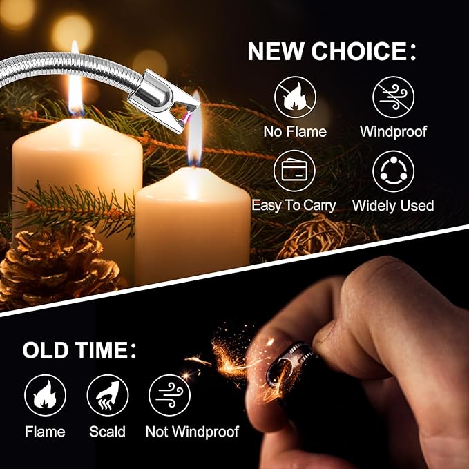 KTEBO® 2 Pack Plasma Arc Electric Lighters Rechargeable - USB Long Reach for Scented Candles, BBQ Grill &Camping - Windproof Design Lighters-Black and Rose Gold - Stocking Stuffers