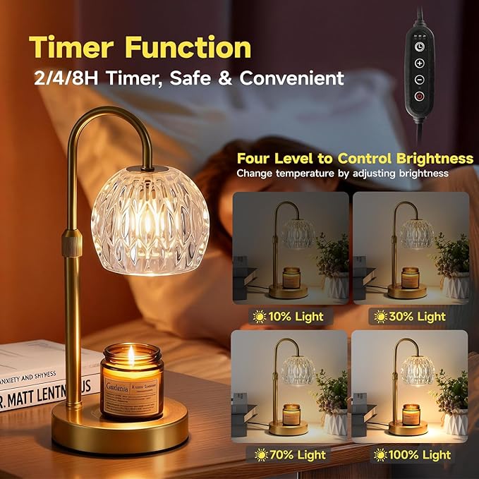 Gold Candle Warmer Lamp with Timer Dimmable, Birthday Gifts for Women Mom, House Warming Gifts New Home Decor, Wax Melt Warmer for Jar Candles