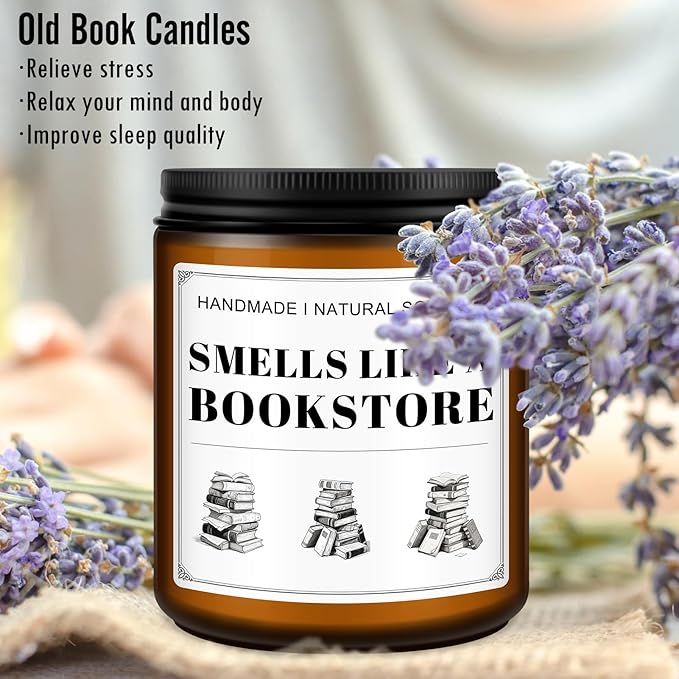 Book Lovers Candle Gifts, Funny Gift Ideas for Book Lovers, Birthday Bookish Presents for Readers Librarian Bookworms -Old Book Candles (7Oz)