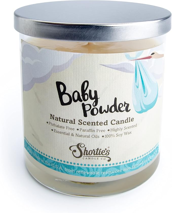 Baby Powder Scented Natural Soy Candle, Essential Fragrance Oils, 100% Soy, Phthalate & Paraben Free, Clean Burning, 9 Oz.