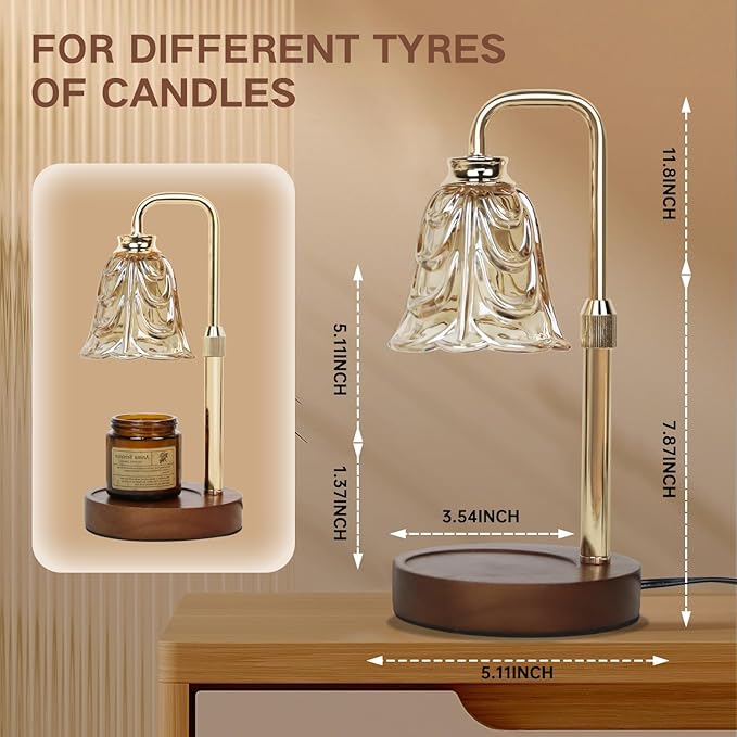 Candle Warmer Lamp with Timer Electric Candle Warmer Lamp Adjustable Height Dimmable Wax Warmer Lamp Jar Candles with 2 Bulbs for Home Decor & Office