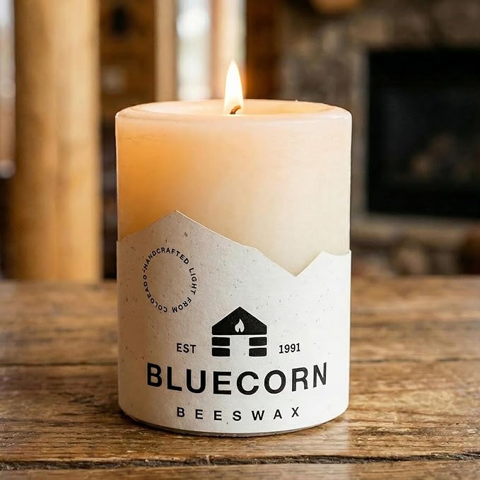 Bluecorn Beeswax Pillar Candle, 100% Pure Natural Bees Wax, Ivory White 3x4 Candle, Clean Burning & Dripless, Long Lasting (60 Hrs), Paraffin, Soy & Fragrance Free, Home Decor, American Made, 1 Count