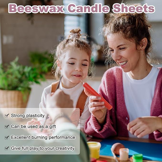 MECCANIXITY Beeswax Candle Making Kit,8x8 Inch 10pcs Blue Beeswax Candle Sheets with 1pcs Cotton Wick for DIY Craft Gift Making